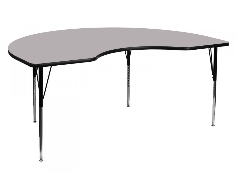 BLNK Wren Kidney Thermal Laminate Activity Table - Gray, 48"W x 96"L, with Standard Height Adjustable Legs