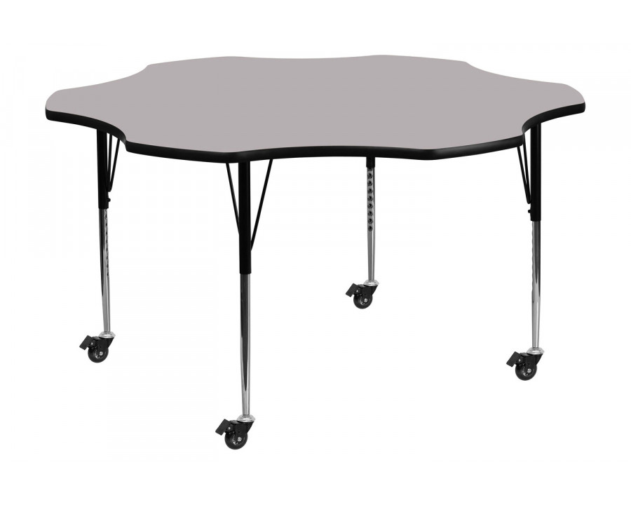 BLNK Wren Mobile Flower Thermal Laminate Activity Table - Gray, with Standard Height Adjustable Legs