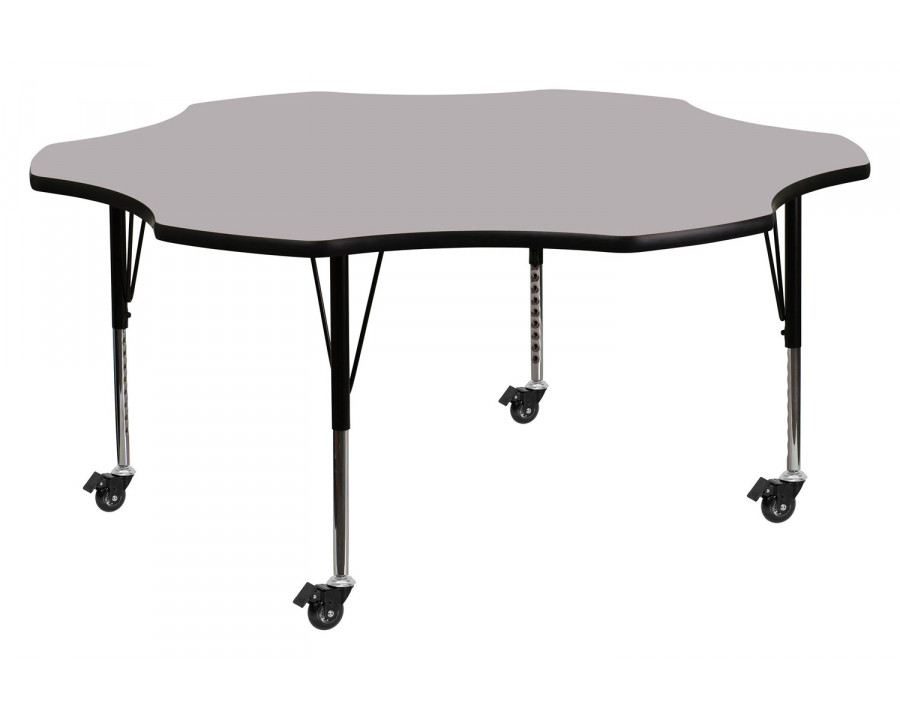 BLNK Wren Mobile Flower Thermal Laminate Activity Table - Gray, with Short Height Adjustable Legs