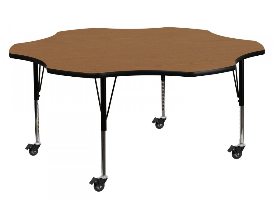 BLNK Wren Mobile Flower Thermal Laminate Activity Table - Oak, with Short Height Adjustable Legs