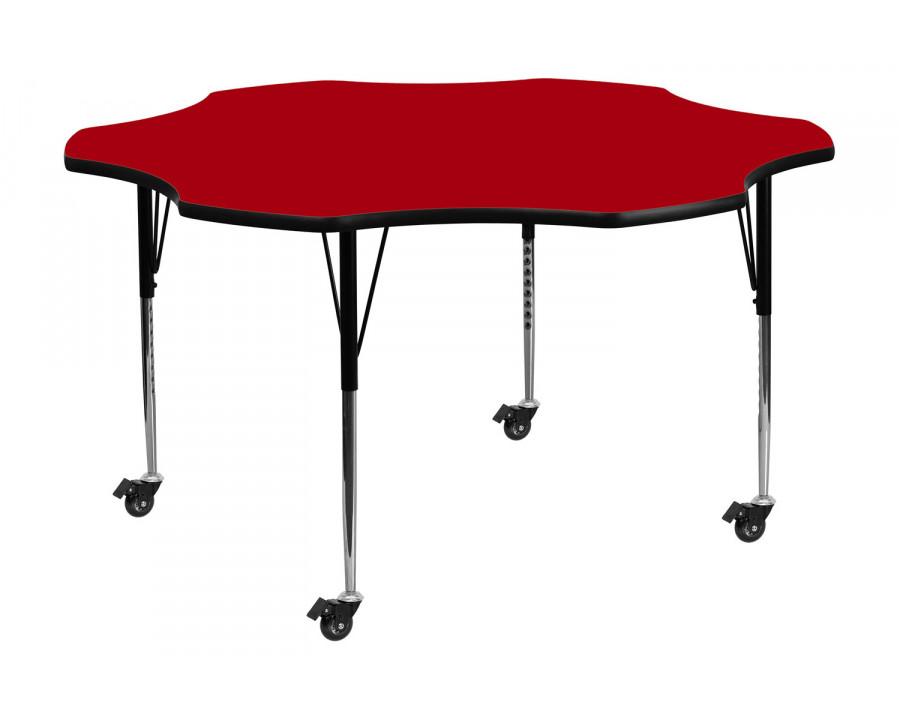 BLNK Wren Mobile Flower Thermal Laminate Activity Table - Red, with Standard Height Adjustable Legs