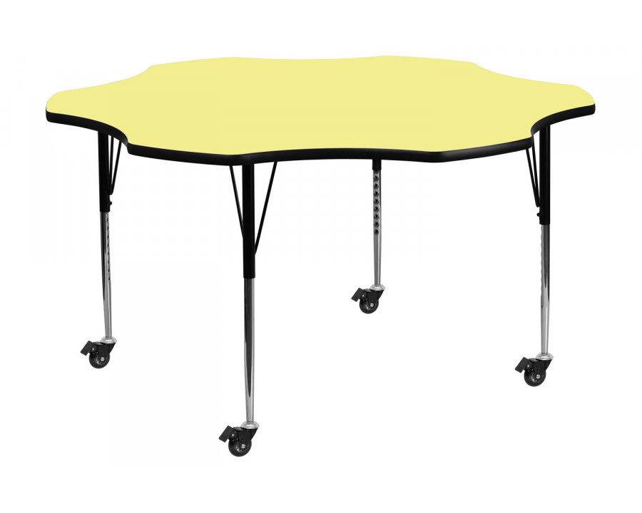 BLNK Wren Mobile Flower Thermal Laminate Activity Table - Yellow, with Standard Height Adjustable Legs