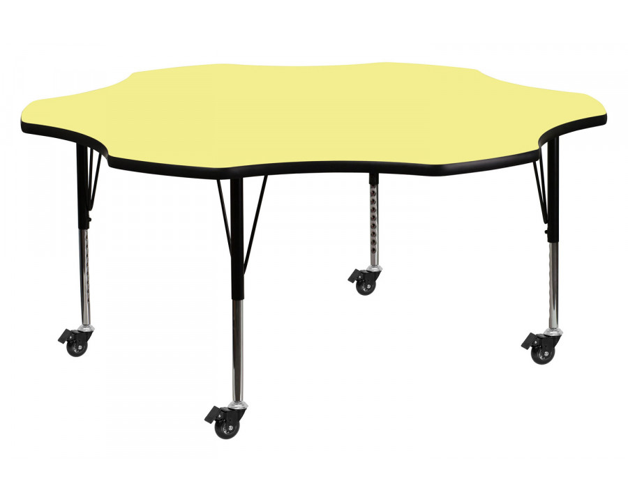 BLNK Wren Mobile Flower Thermal Laminate Activity Table - Yellow, with Short Height Adjustable Legs