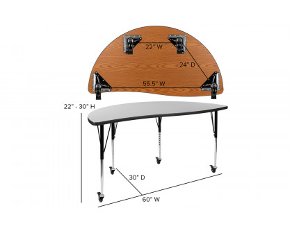 BLNK Wren Mobile Half Circle Thermal Laminate Wave Flexible Collaborative Activity Table - Gray, 60"D, with Standard Height Adjustable Legs