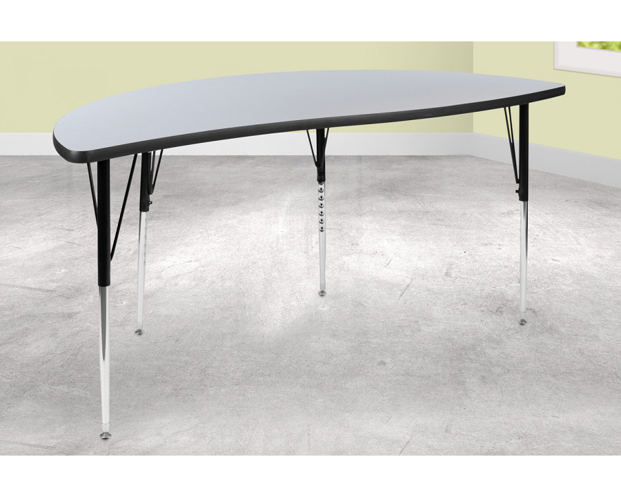 BLNK Wren Half Circle Thermal Laminate Wave Flexible Collaborative Activity Table - Gray, 60"D, with Standard Height Adjustable Legs