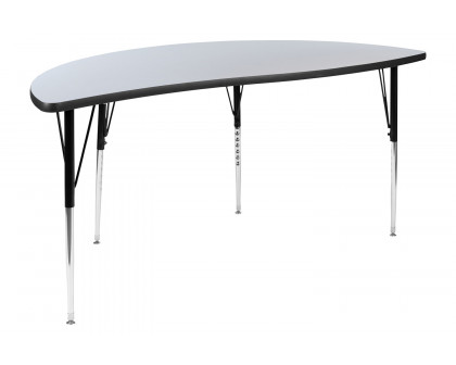 BLNK Wren Half Circle Thermal Laminate Wave Flexible Collaborative Activity Table - Gray, 60"D, with Standard Height Adjustable Legs