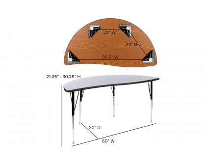 BLNK Wren Half Circle Thermal Laminate Wave Flexible Collaborative Activity Table - Gray, 60"D, with Standard Height Adjustable Legs