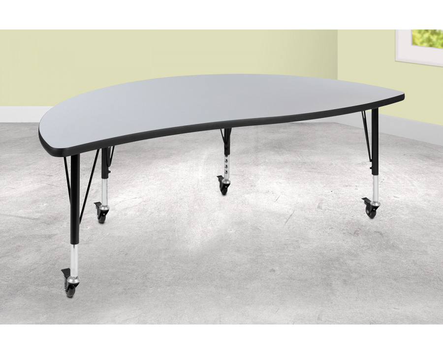 BLNK Wren Mobile Half Circle Thermal Laminate Wave Flexible Collaborative Activity Table - Gray, 60"D, with Short Height Adjustable Legs