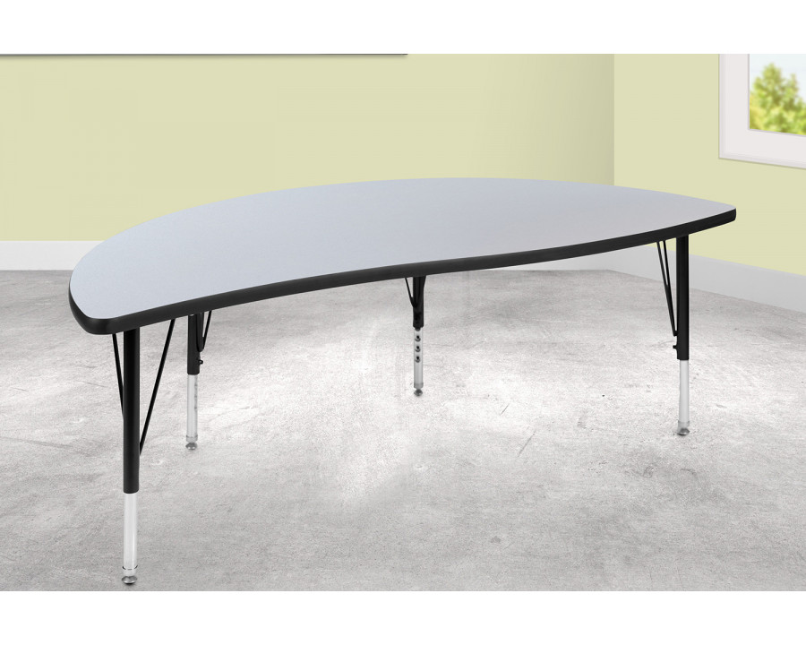 BLNK Wren Half Circle Thermal Laminate Wave Flexible Collaborative Activity Table - Gray, 60"D, with Short Height Adjustable Legs