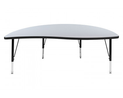 BLNK Wren Half Circle Thermal Laminate Wave Flexible Collaborative Activity Table - Gray, 60"D, with Short Height Adjustable Legs