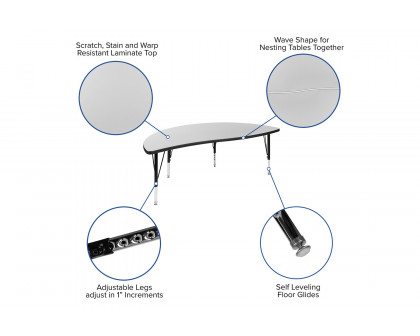 BLNK Wren Half Circle Thermal Laminate Wave Flexible Collaborative Activity Table - Gray, 60"D, with Short Height Adjustable Legs