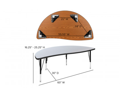 BLNK Wren Half Circle Thermal Laminate Wave Flexible Collaborative Activity Table - Gray, 60"D, with Short Height Adjustable Legs