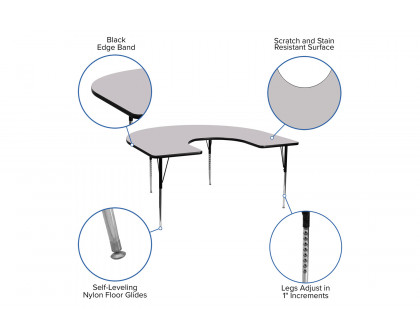 BLNK Wren Horseshoe Thermal Laminate Activity Table - Gray, with Standard Height Adjustable Legs