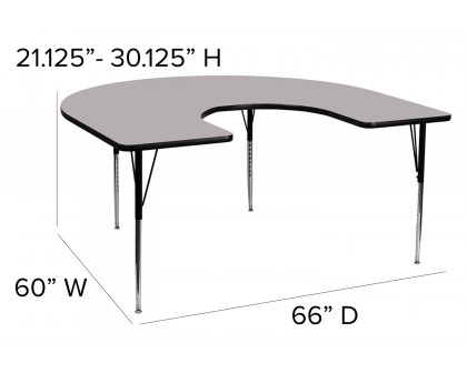 BLNK Wren Horseshoe Thermal Laminate Activity Table - Gray, with Standard Height Adjustable Legs