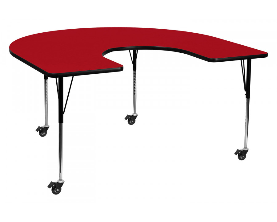 BLNK Wren Mobile Horseshoe Thermal Laminate Activity Table - Red, with Standard Height Adjustable Legs