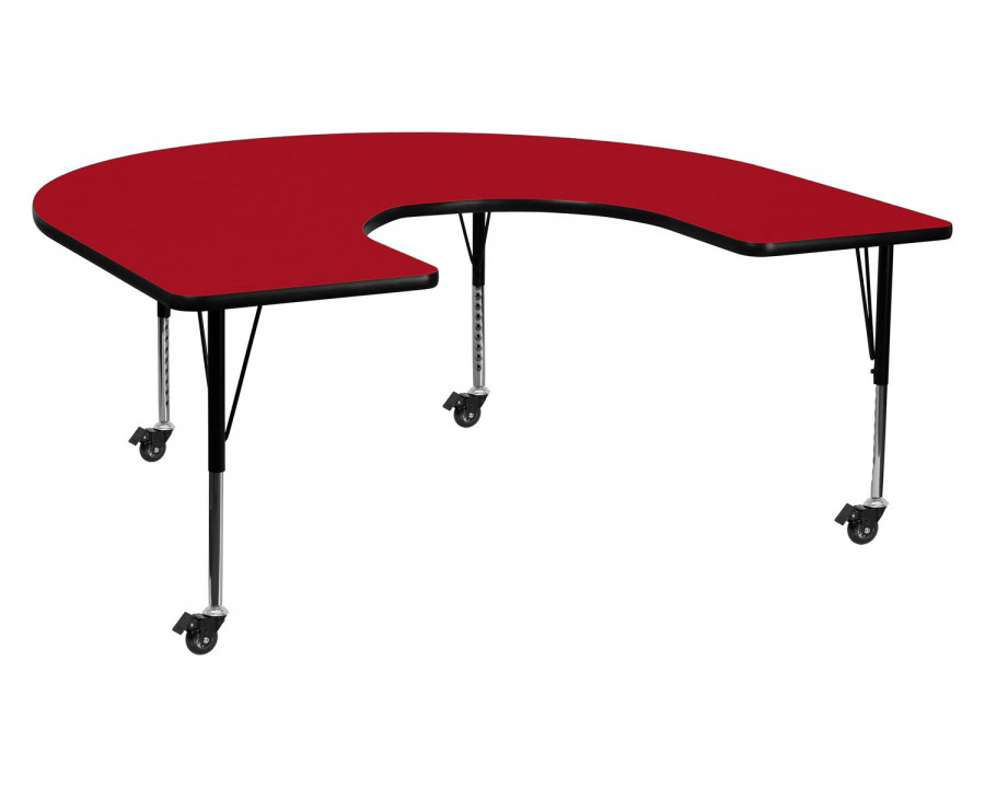 BLNK Wren Mobile Horseshoe Thermal Laminate Activity Table - Red, with Short Height Adjustable Legs