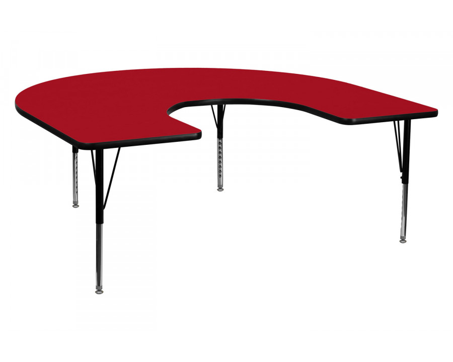 BLNK Wren Horseshoe Thermal Laminate Activity Table - Red, with Short Height Adjustable Legs