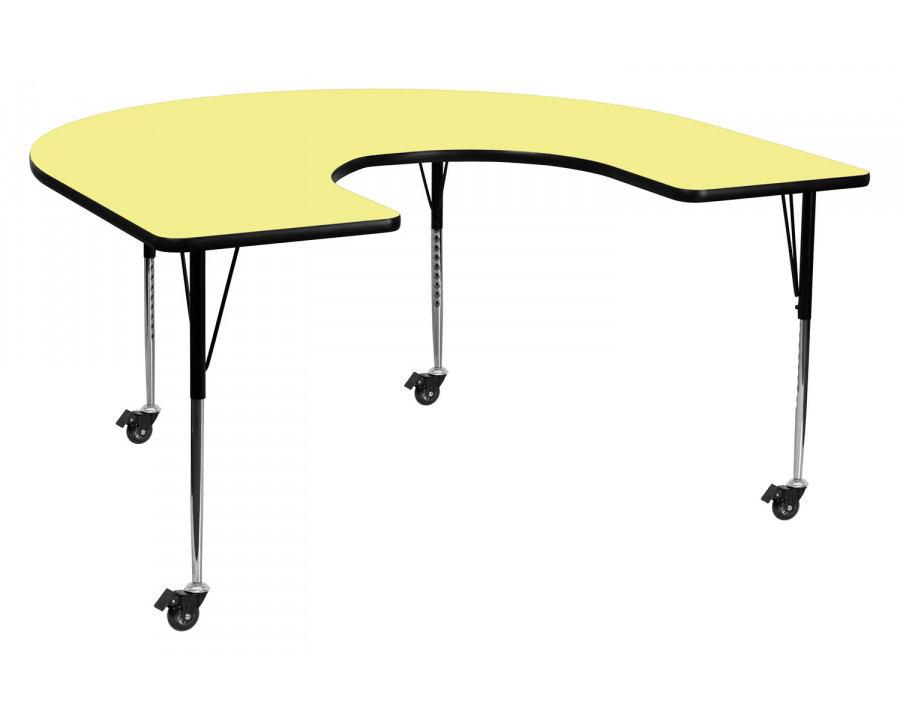 BLNK Wren Mobile Horseshoe Thermal Laminate Activity Table - Yellow, with Standard Height Adjustable Legs