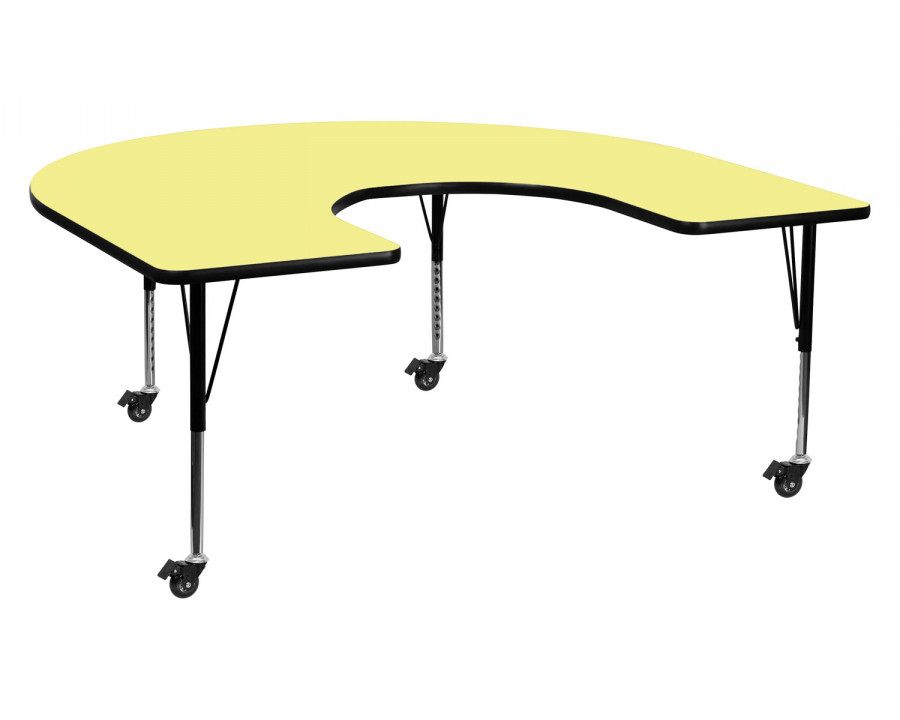 BLNK Wren Mobile Horseshoe Thermal Laminate Activity Table - Yellow, with Short Height Adjustable Legs