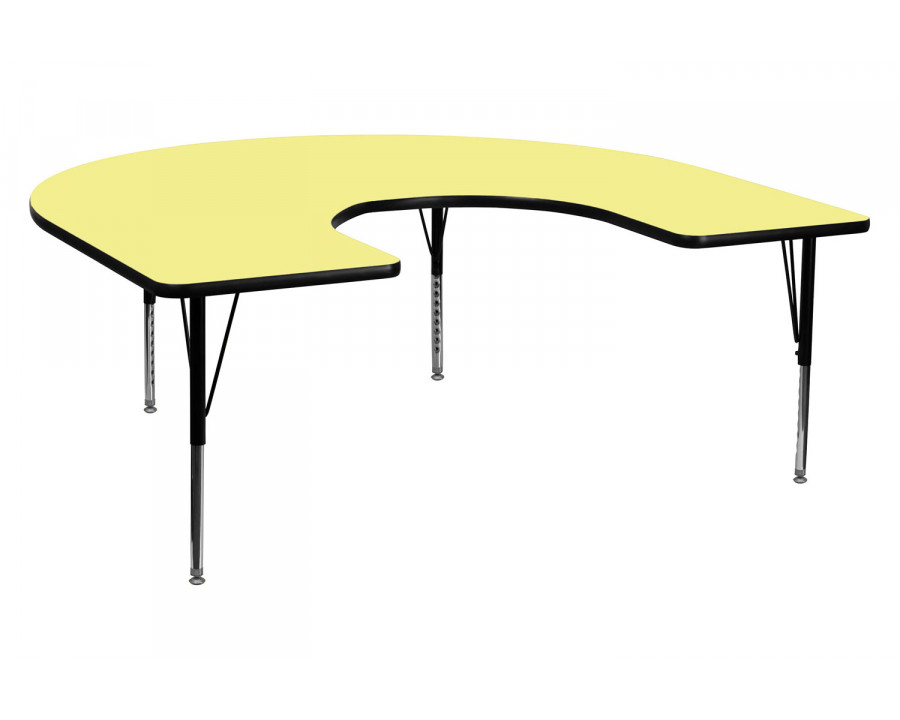 BLNK Wren Horseshoe Thermal Laminate Activity Table - Yellow, with Short Height Adjustable Legs