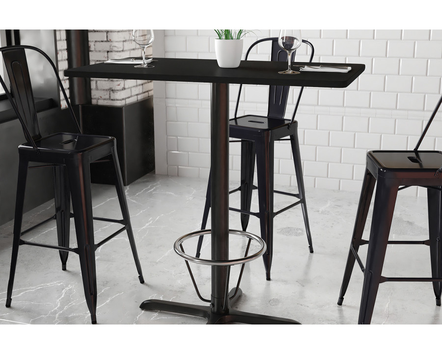 BLNK Rectangular Bar Height Table with 23.5'' x 29.5'' Base - Black, 24"W x 42"L, with Foot Ring