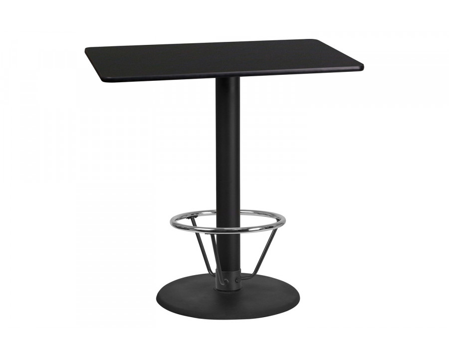 BLNK Rectangular Bar Height Table with 24'' Round Base - Black, 24"W x 42"L, with Foot Ring