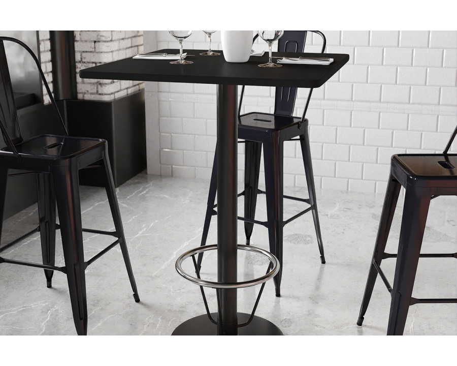 BLNK Square Bar Height Table with 18'' Round Base - Black, 30"W, with Foot Ring