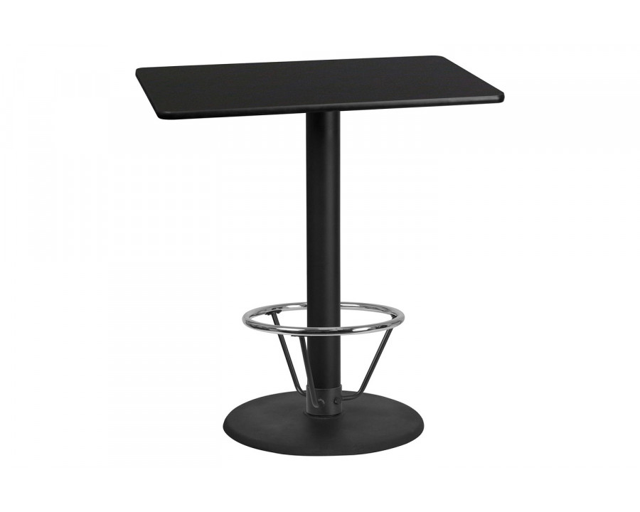 BLNK Rectangular Bar Height Table with 24'' Round Base - Black, 30"W x 42"L, with Foot Ring