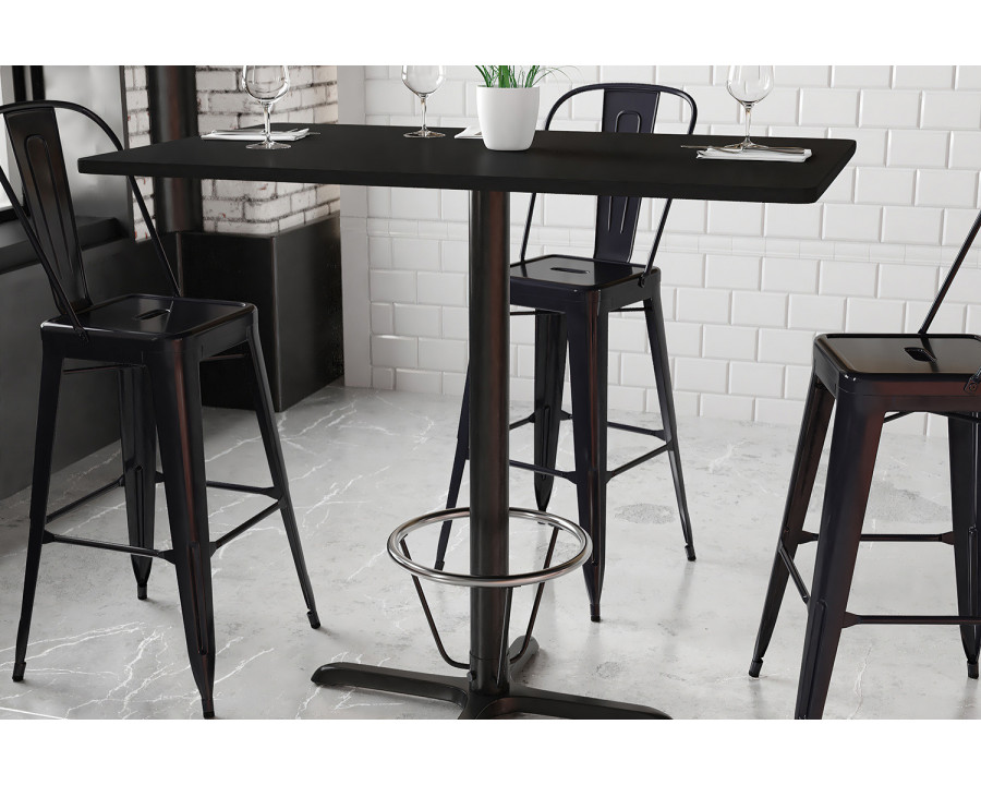 BLNK Rectangular Bar Height Table with 23.5'' x 29.5'' Base - Black, 30"W x 48"L, with Foot Ring