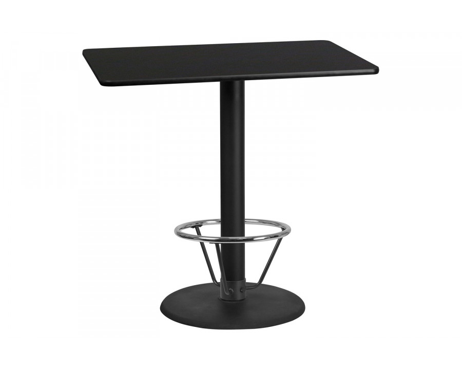 BLNK Rectangular Bar Height Table with 24'' Round Base - Black, 30"W x 48"L, with Foot Ring