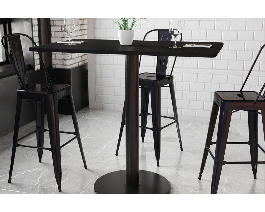 BLNK Rectangular Bar Height Table with 24'' Round Base - Black, 30"W x 48"L