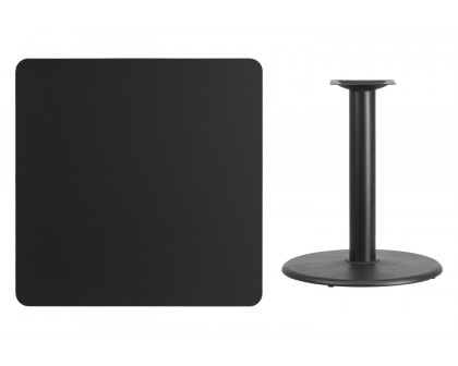 BLNK Square Table with 24'' Round Base - Black, 36"W