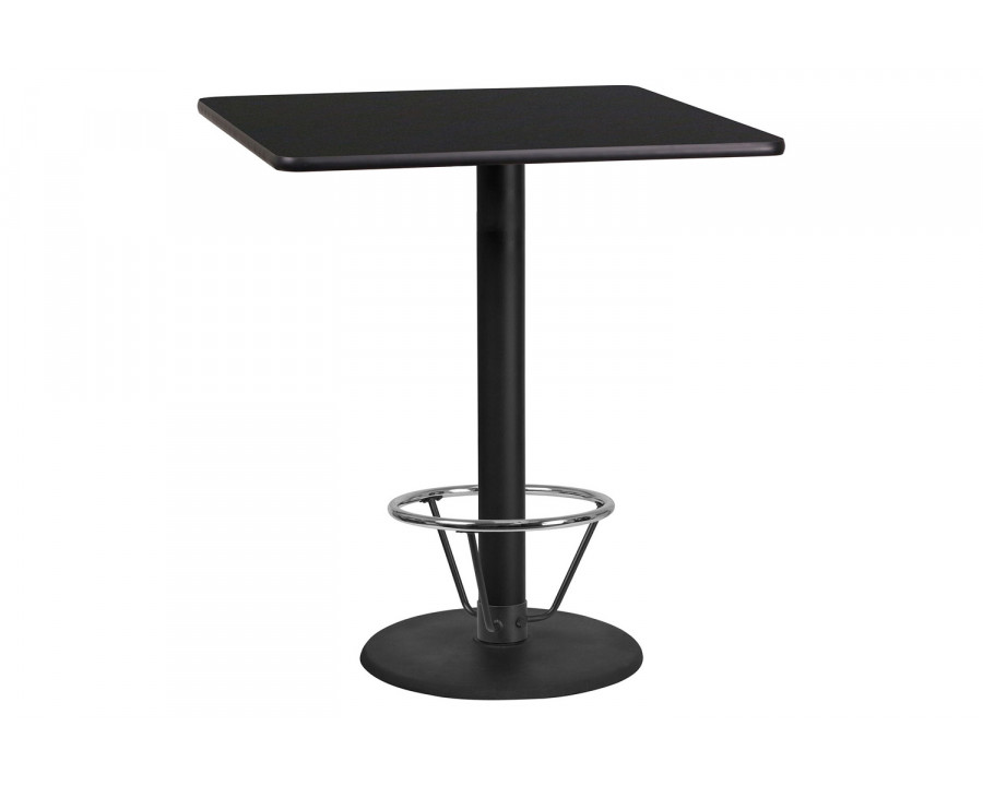 BLNK Square Bar Height Table with 24'' Round Base - Black, 36"W, with Foot Ring