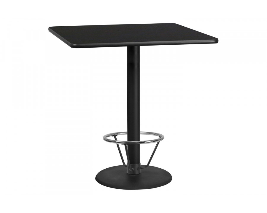 BLNK Square Bar Height Table with 24'' Round Base - Black, 42"W, with Foot Ring