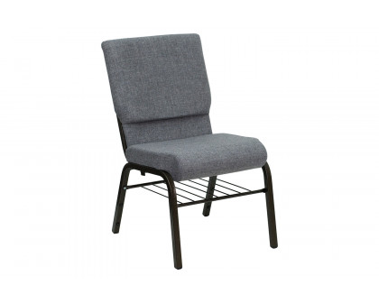 BLNK™ HERCULES Series Fabric Church Chair with Book Rack and Gold Vein Frame - Gray