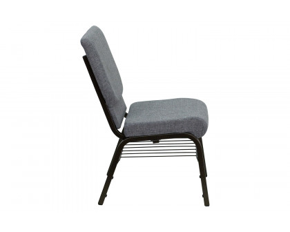 BLNK™ HERCULES Series Fabric Church Chair with Book Rack and Gold Vein Frame - Gray