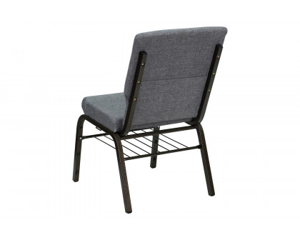 BLNK™ HERCULES Series Fabric Church Chair with Book Rack and Gold Vein Frame - Gray