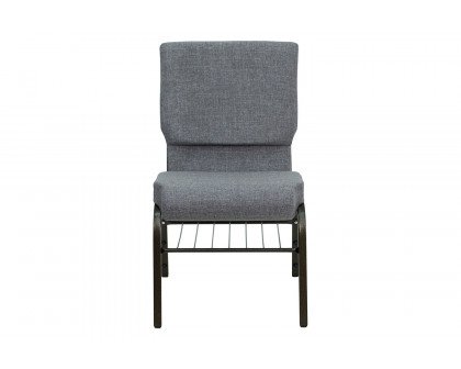 BLNK™ HERCULES Series Fabric Church Chair with Book Rack and Gold Vein Frame - Gray