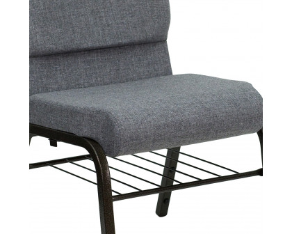 BLNK™ HERCULES Series Fabric Church Chair with Book Rack and Gold Vein Frame - Gray