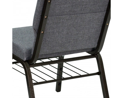 BLNK™ HERCULES Series Fabric Church Chair with Book Rack and Gold Vein Frame - Gray