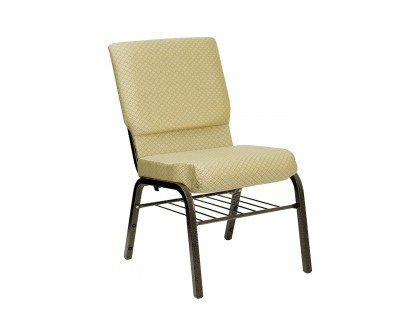 BLNK™ HERCULES Series Fabric Church Chair with Book Rack and Gold Vein Frame - Beige Patterned