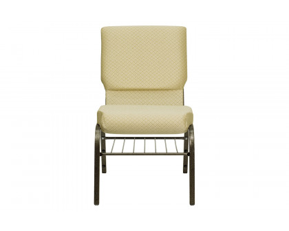 BLNK™ HERCULES Series Fabric Church Chair with Book Rack and Gold Vein Frame - Beige Patterned