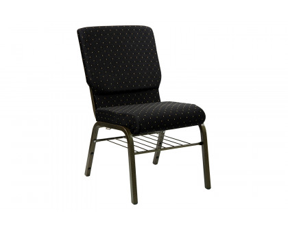 BLNK™ HERCULES Series Fabric Church Chair with Book Rack and Gold Vein Frame - Black Dot Patterned