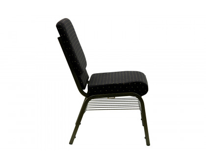 BLNK™ HERCULES Series Fabric Church Chair with Book Rack and Gold Vein Frame - Black Dot Patterned