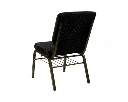 BLNK™ HERCULES Series Fabric Church Chair with Book Rack and Gold Vein Frame - Black Dot Patterned