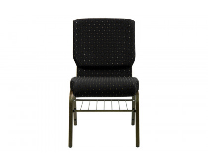 BLNK™ HERCULES Series Fabric Church Chair with Book Rack and Gold Vein Frame - Black Dot Patterned