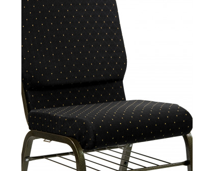 BLNK™ HERCULES Series Fabric Church Chair with Book Rack and Gold Vein Frame - Black Dot Patterned