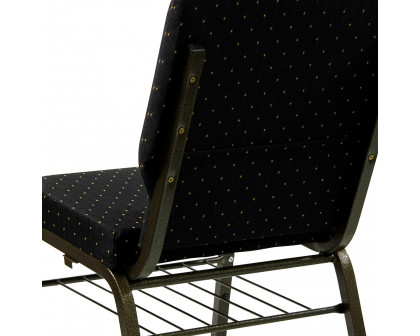 BLNK™ HERCULES Series Fabric Church Chair with Book Rack and Gold Vein Frame - Black Dot Patterned