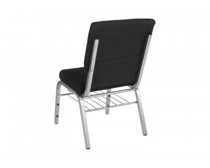 BLNK™ HERCULES Series Fabric Church Chair with Book Rack and Silver Vein Frame - Black