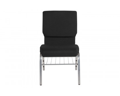 BLNK™ HERCULES Series Fabric Church Chair with Book Rack and Silver Vein Frame - Black